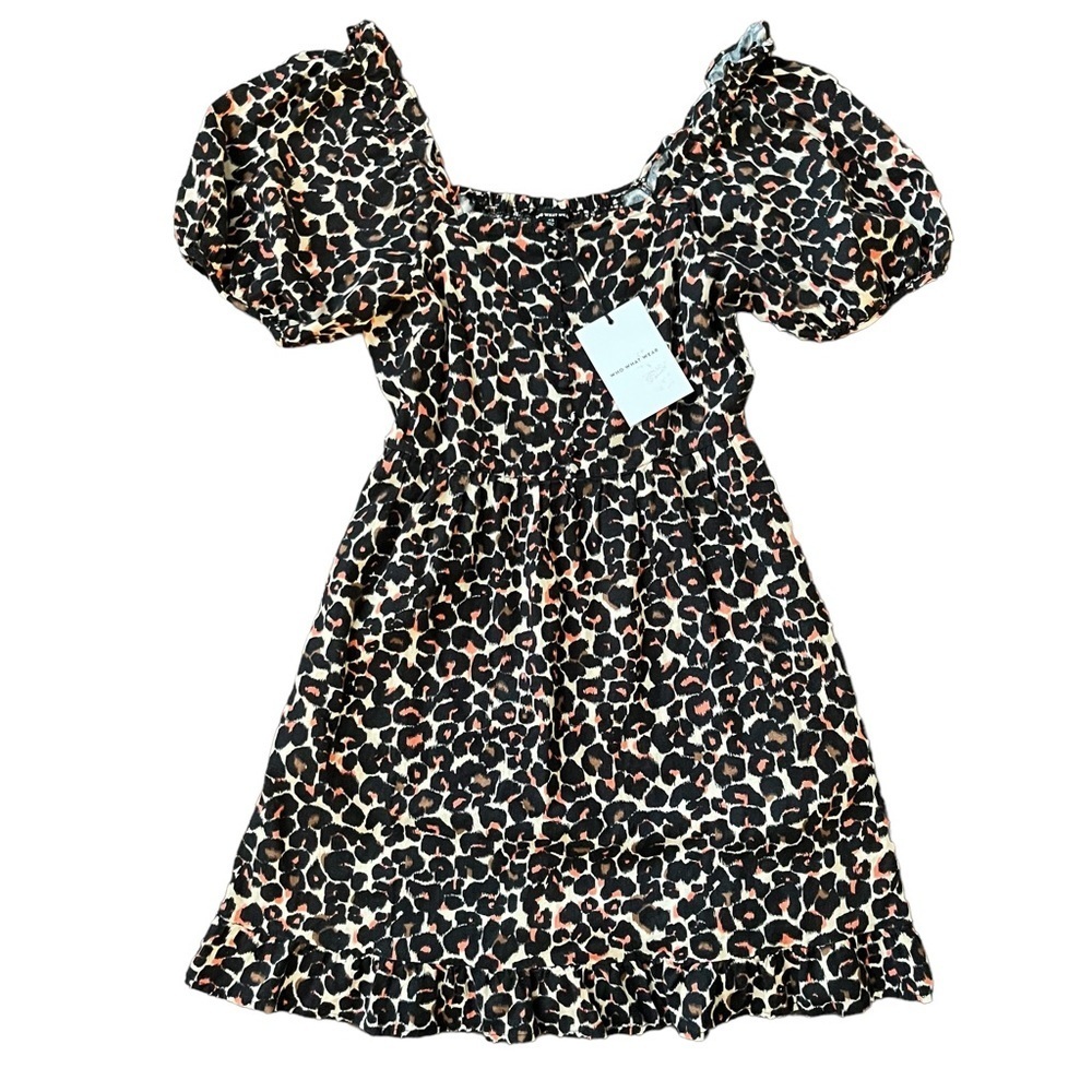 New with tags Who What Wear leopard print square neck puff sleeve mini dress XS - Picture 2 of 8